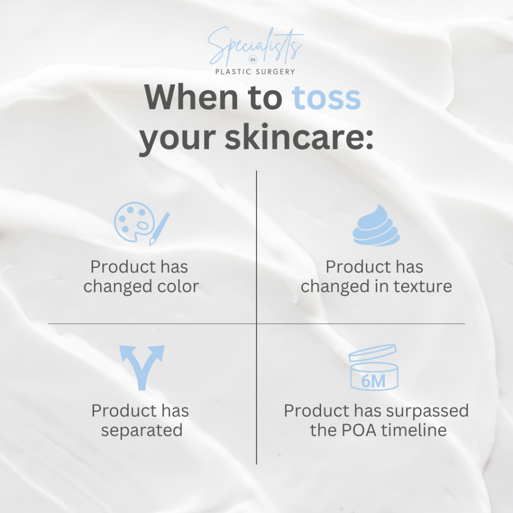 Infographic explaining when skincare products may have gone bad.